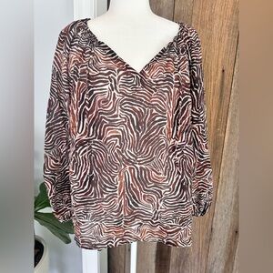 NEW Tommy Bahama Women’s Brown Chocolate Zesty Zebra Sheer Blouse Top Size Small